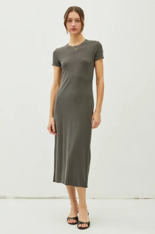 Charcoal Rib Knit Back Slit Dress sold by Pinkblush