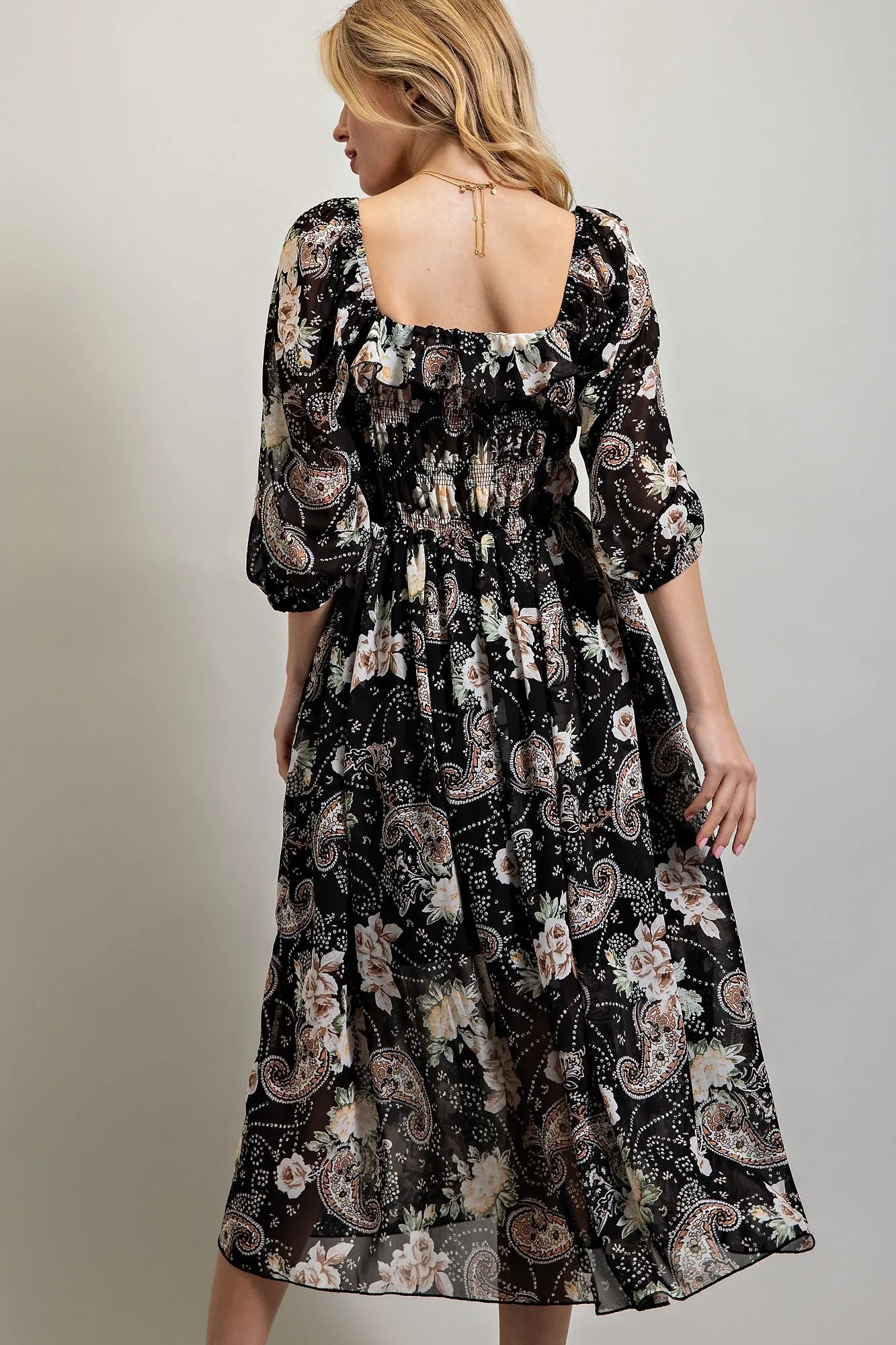 Black Multi Floral Chiffone Print Midi Dress sold by Pinkblush product image thumbnail 3