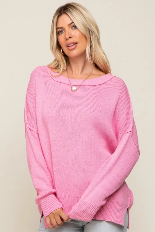 Pink Exposed Seam Side Slit Sweater sold by Pinkblush