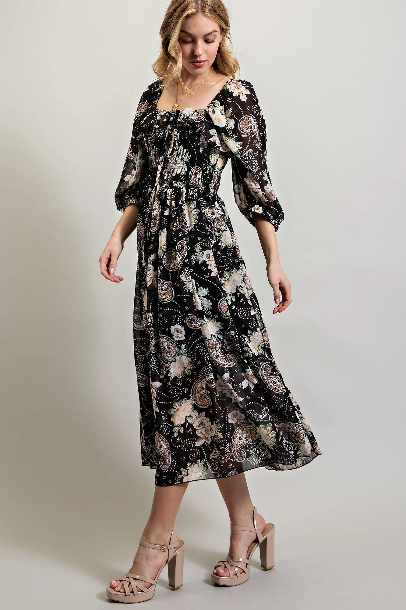 Black Multi Floral Chiffone Print Midi Dress sold by Pinkblush product image thumbnail 2