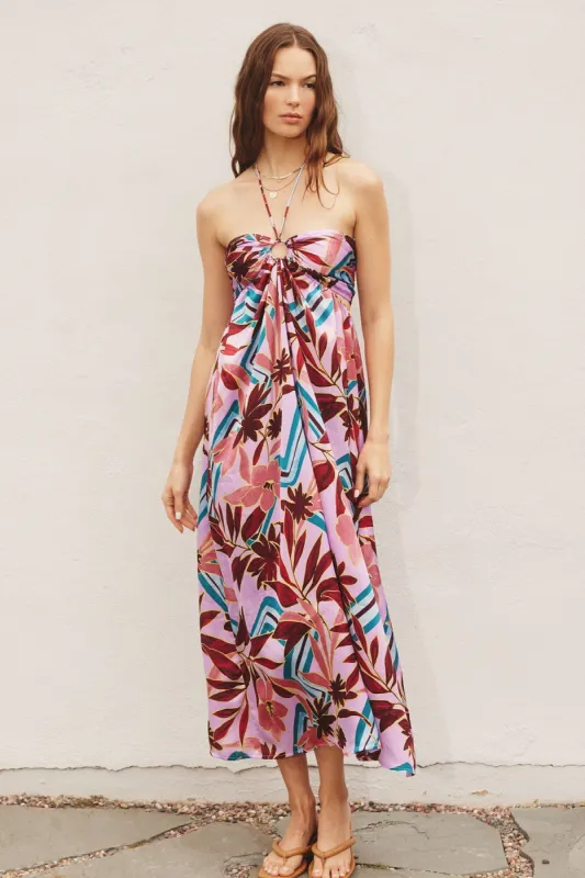 Lavender Floral Satin Halter Midi Dress sold by Pinkblush