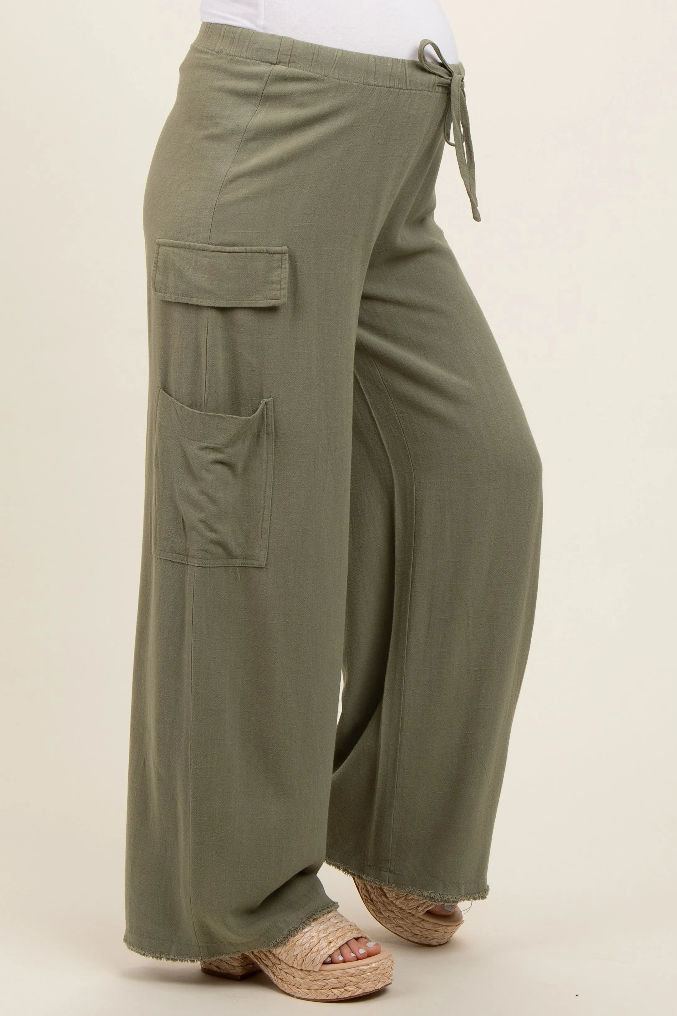 Olive Pocketed Drawstring Maternity Pants sold by Pinkblush product image thumbnail 3