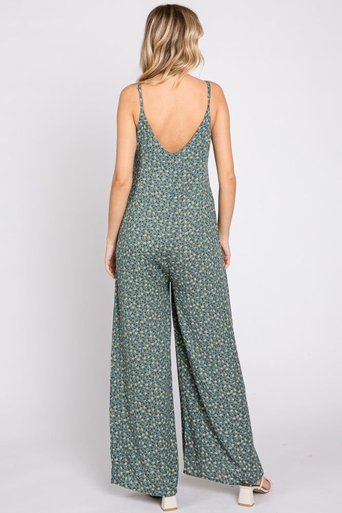 Olive Floral V-Neck Front Tie Sleeveless Jumpsuit sold by Pinkblush product image thumbnail 3