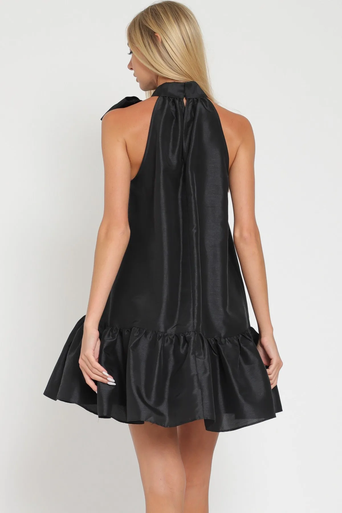 Black Sleeveless Tie Front Neck Mini Dress sold by Pinkblush product image thumbnail 2