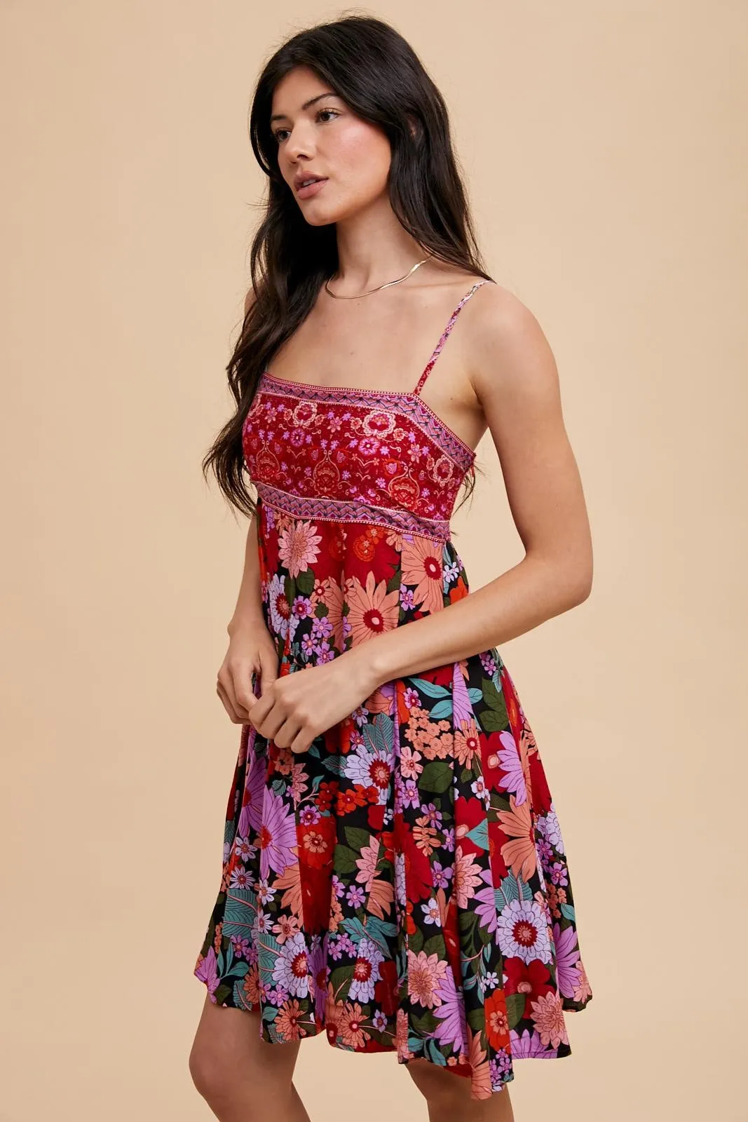 Multi-Color Floral Paisley Square Neck Tie Back Dress sold by Pinkblush product image thumbnail 2