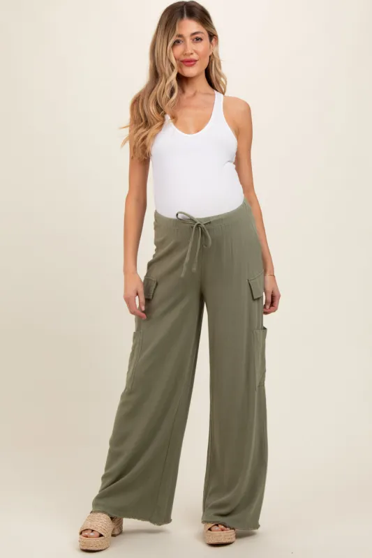 Olive Pocketed Drawstring Maternity Pants sold by Pinkblush