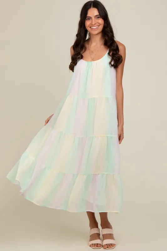 Multicolor Pastel Ombre Tiered Maxi Dress sold by Pinkblush