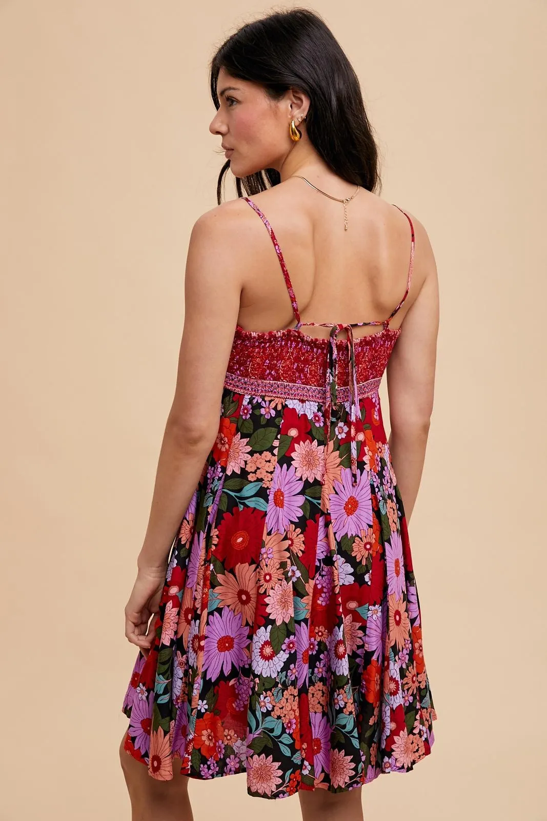 Multi-Color Floral Paisley Square Neck Tie Back Dress sold by Pinkblush product image thumbnail 3