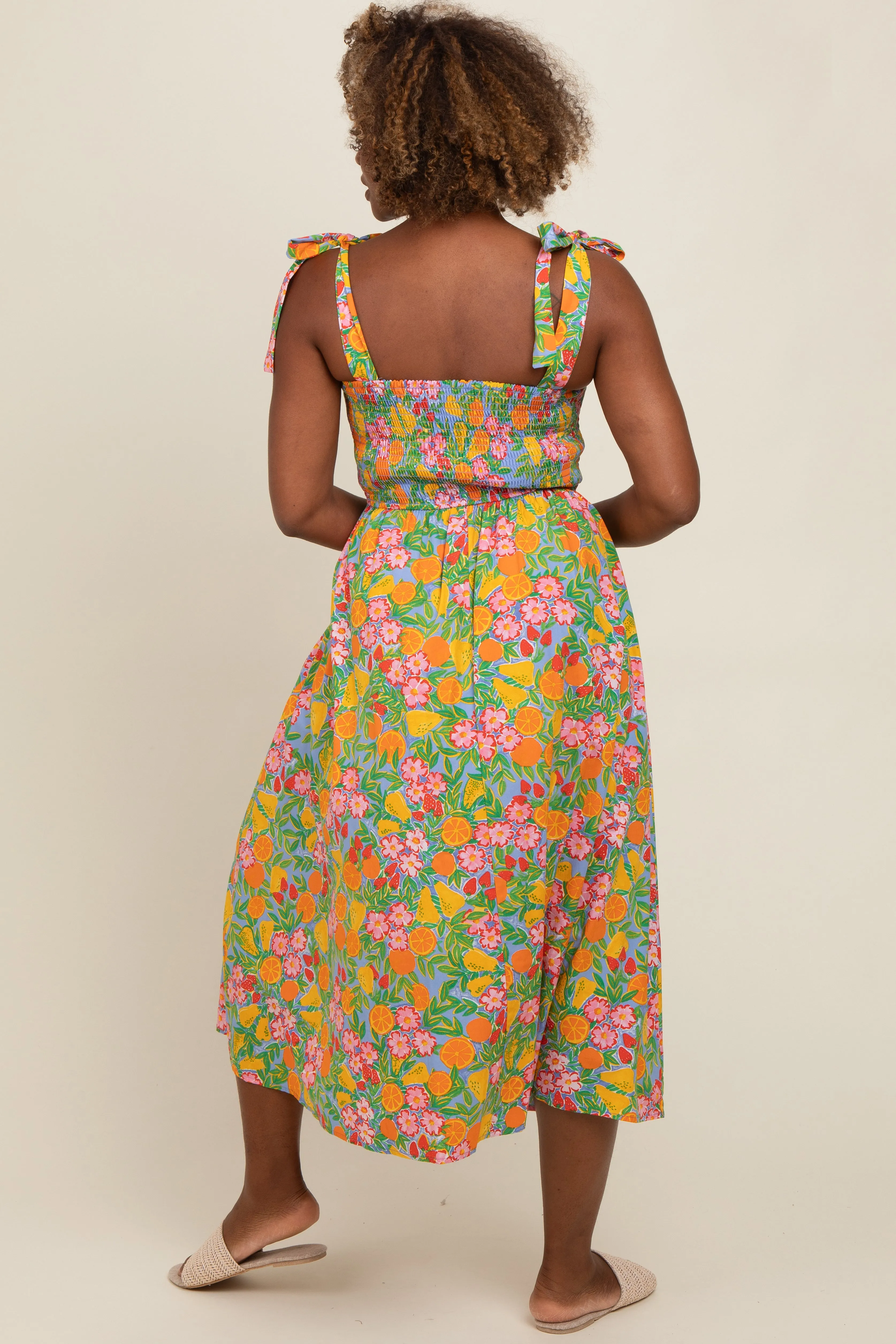 Periwinkle Floral Smocked Shoulder Tie Maxi Dress sold by Pinkblush product image thumbnail 2