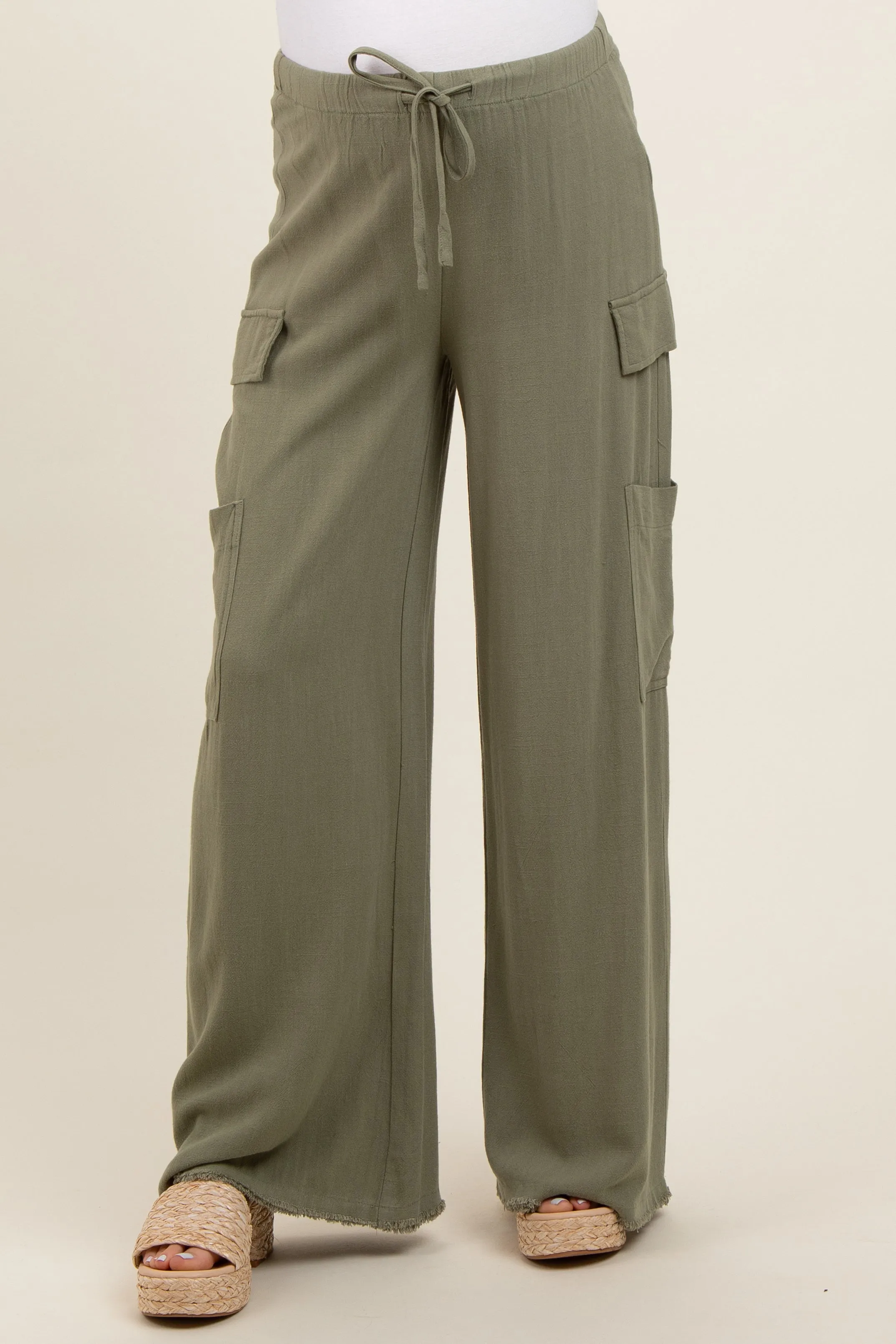 Olive Pocketed Drawstring Maternity Pants sold by Pinkblush product image thumbnail 2