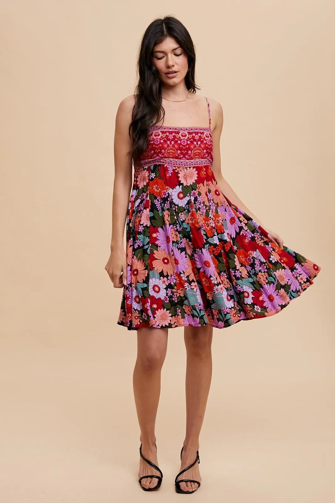 Multi-Color Floral Paisley Square Neck Tie Back Dress sold by Pinkblush product image thumbnail 4