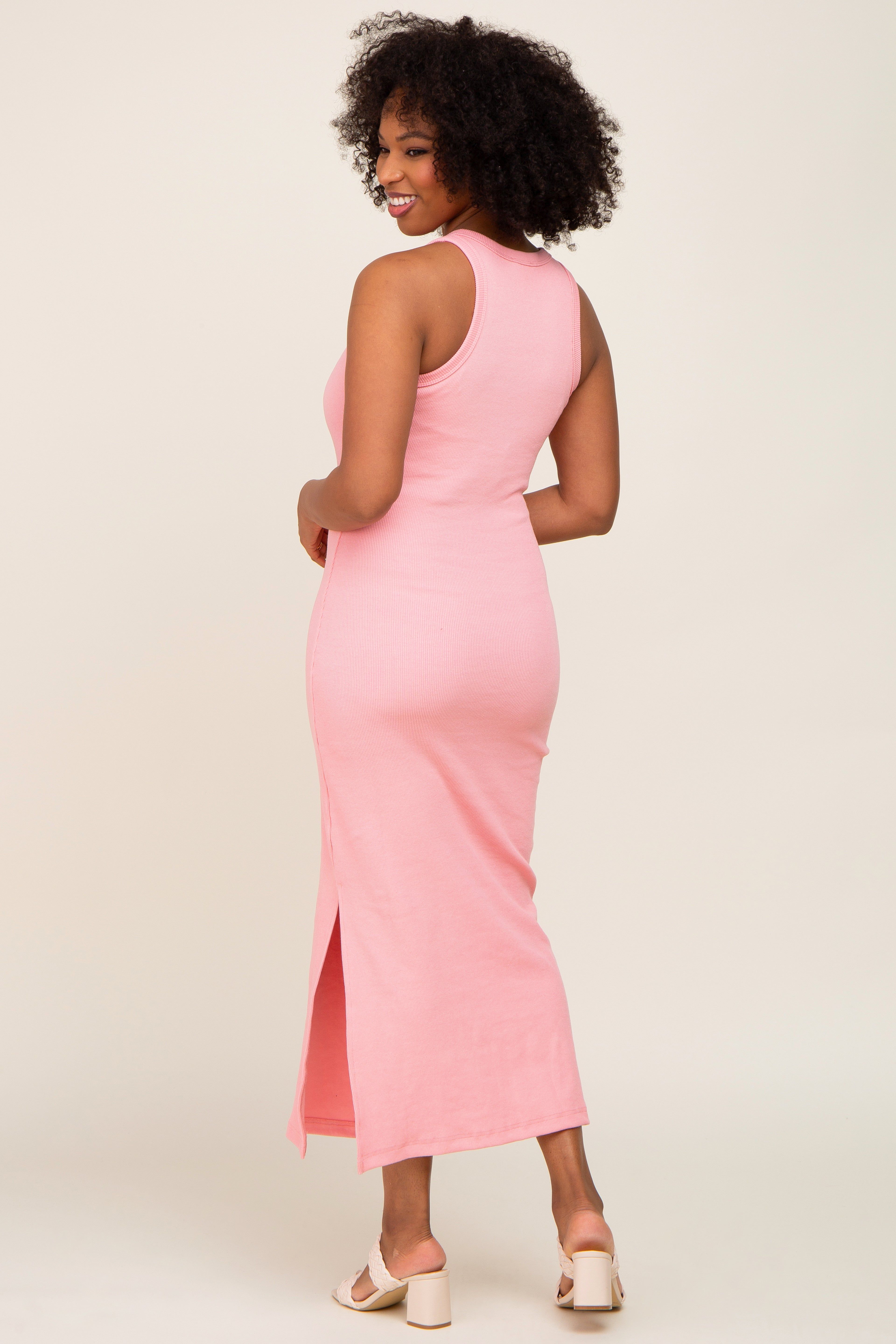 Pink Ribbed Fitted Midi Dress sold by Pinkblush product image thumbnail 4