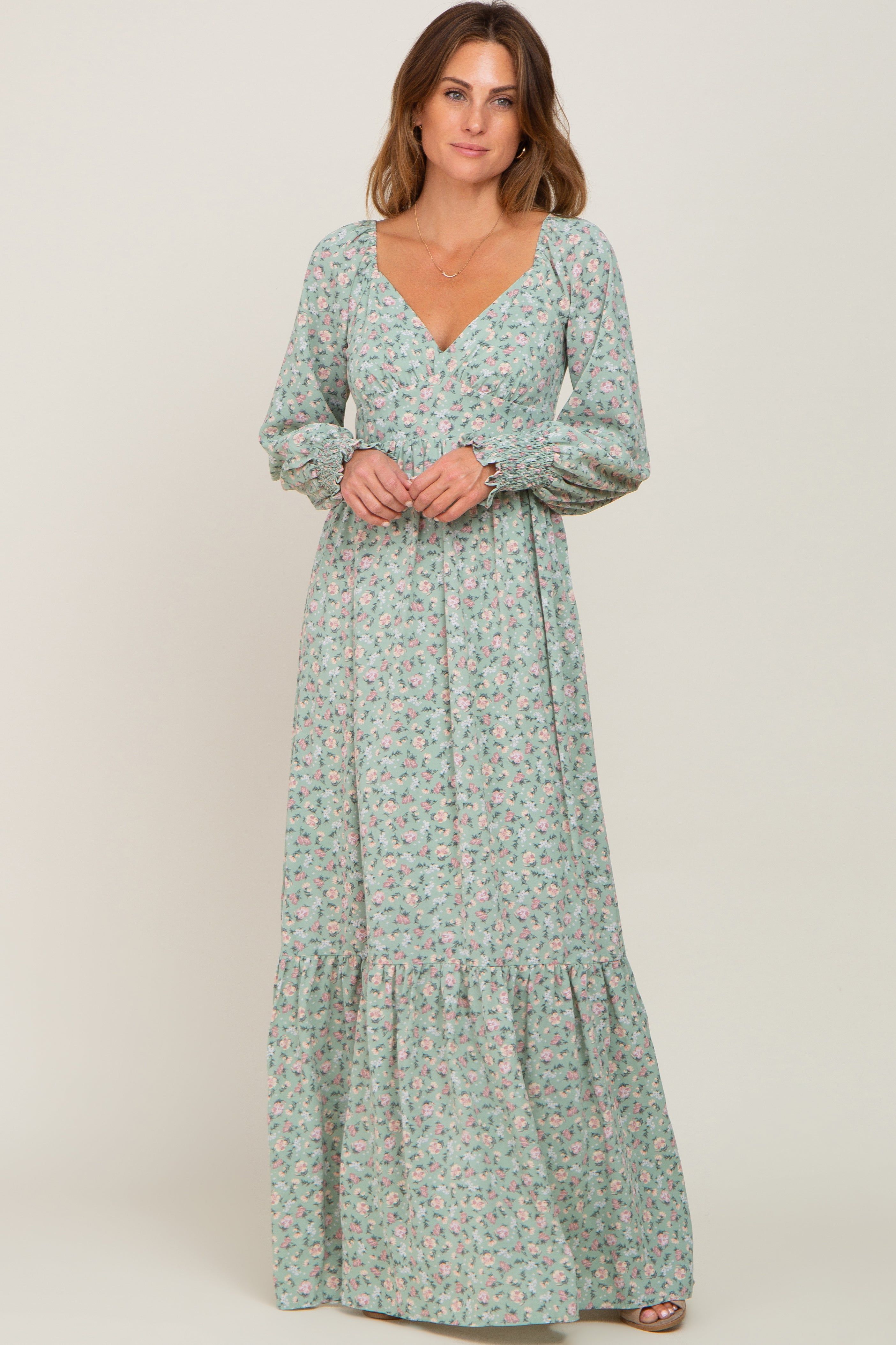 Mint Green Floral Long Sleeve Maxi Dress sold by Pinkblush product image thumbnail 5