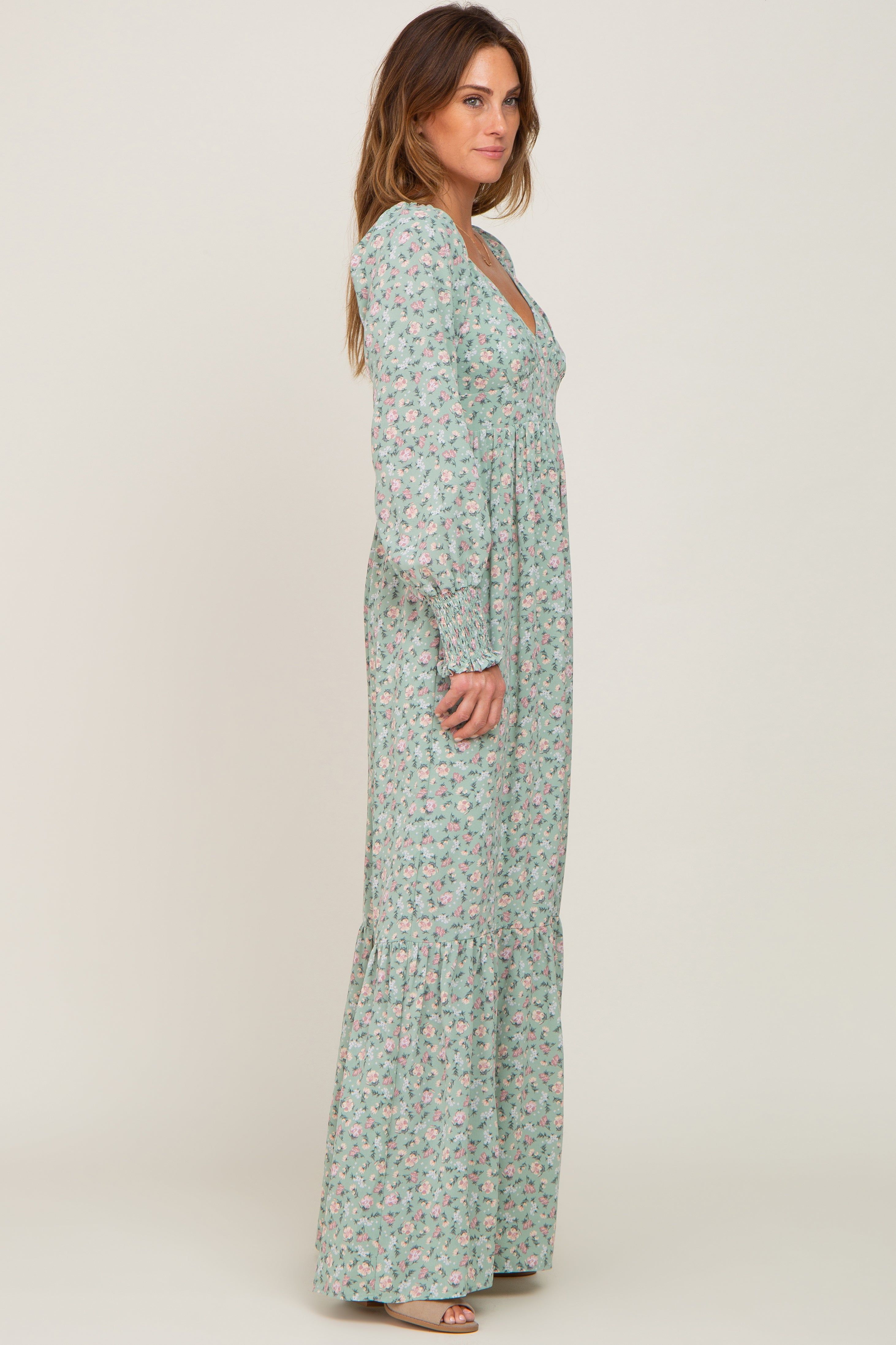 Mint Green Floral Long Sleeve Maxi Dress sold by Pinkblush product image thumbnail 2