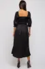 Black Satin Smocked Maternity Midi Dress sold by Pinkblush