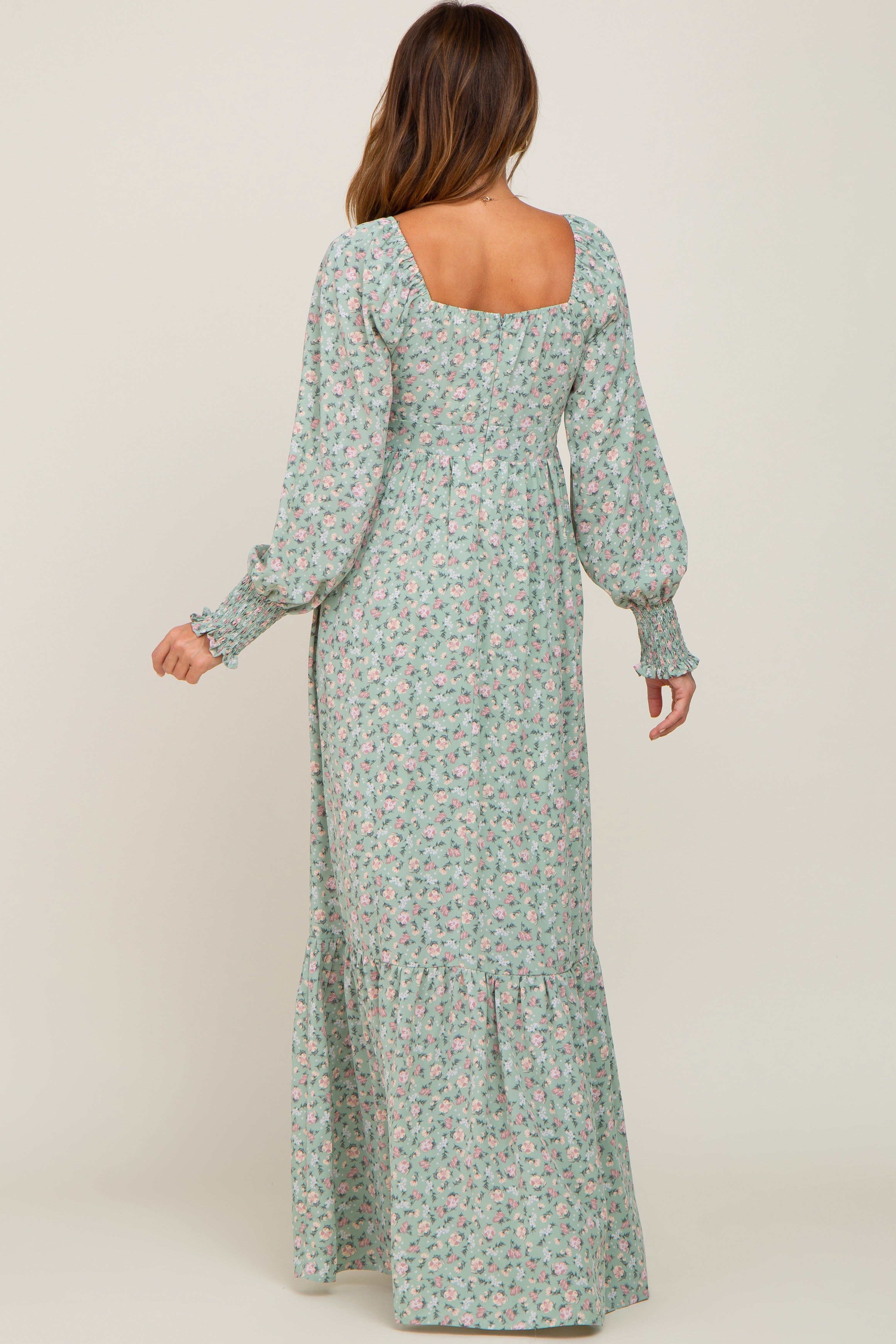 Mint Green Floral Long Sleeve Maxi Dress sold by Pinkblush product image thumbnail 3
