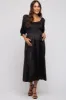 Black Satin Smocked Maternity Midi Dress sold by Pinkblush