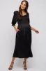 Black Satin Smocked Maternity Midi Dress sold by Pinkblush