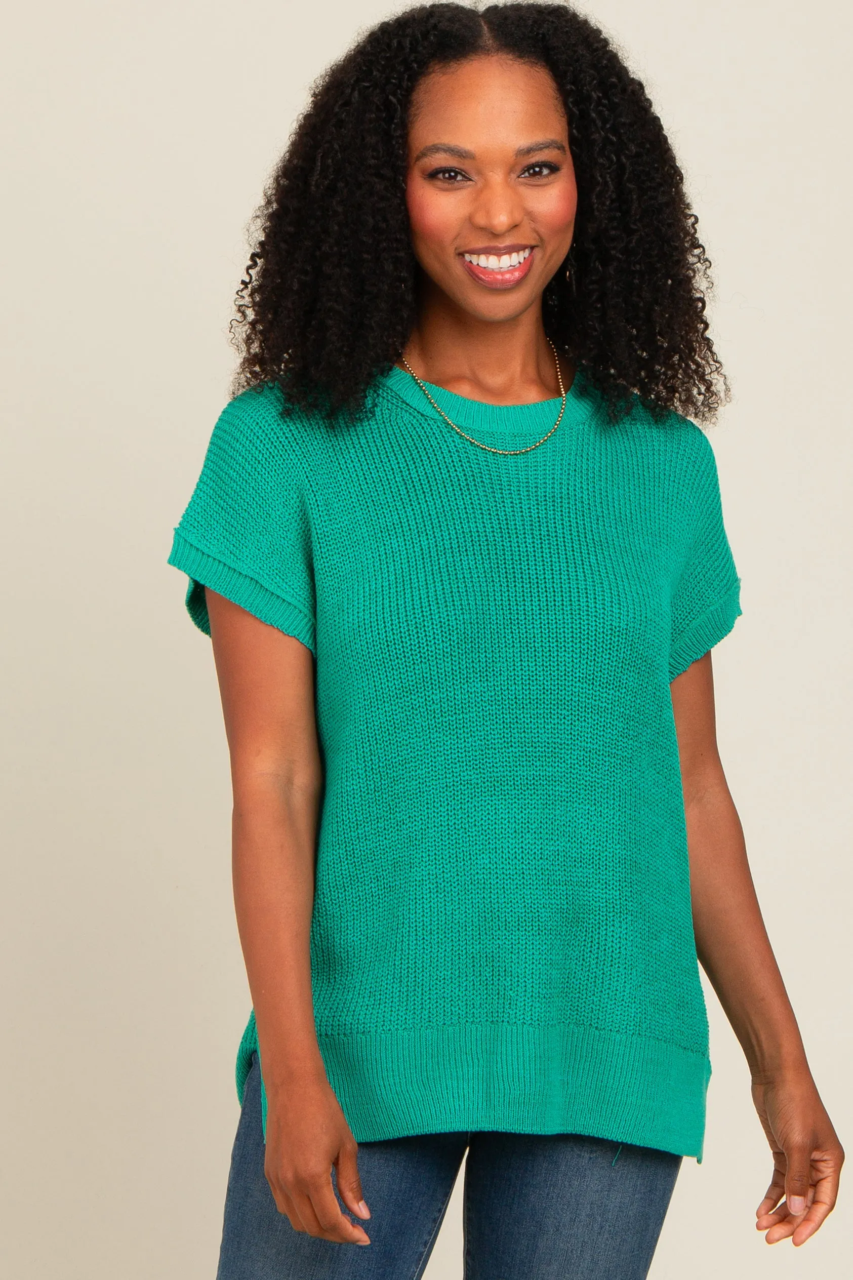 Jade Dolman Short Sleeve Side Slit Sweater Top sold by Pinkblush product image thumbnail 2