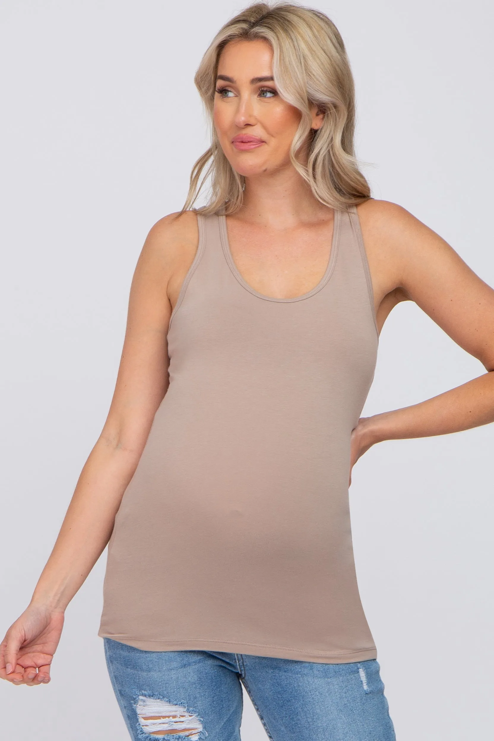 Mocha Fitted Maternity Tank Top sold by Pinkblush