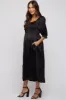 Black Satin Smocked Maternity Midi Dress sold by Pinkblush