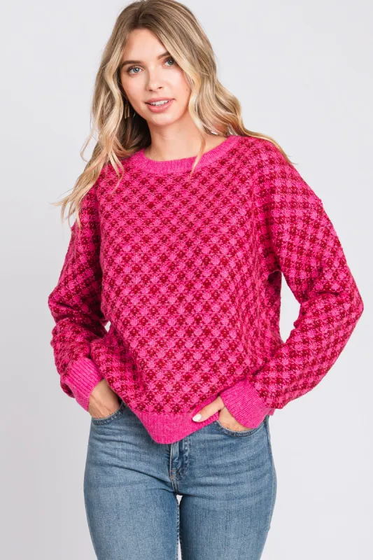 Fuchsia Diagonal Houndstooth Sweater Dress sold by Pinkblush