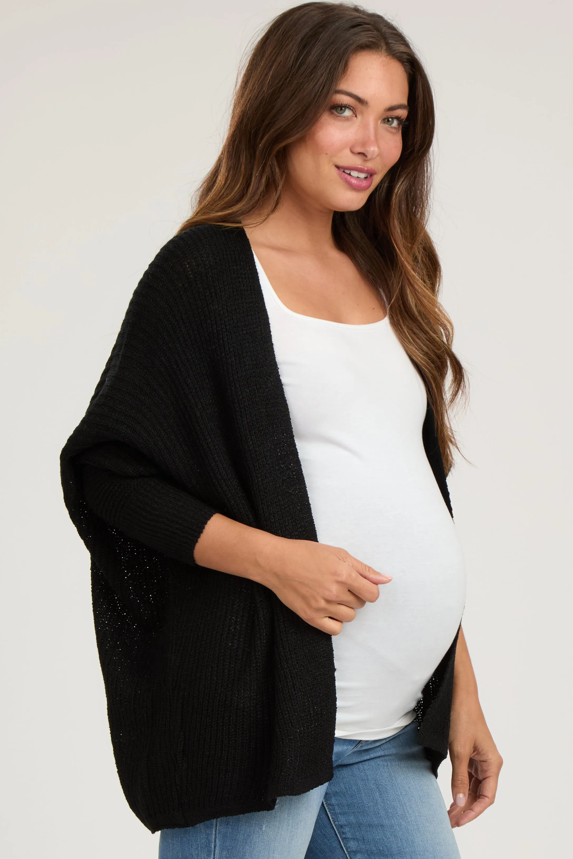 Black Knit Dolman Sleeve Maternity Cardigan sold by Pinkblush product image thumbnail 2