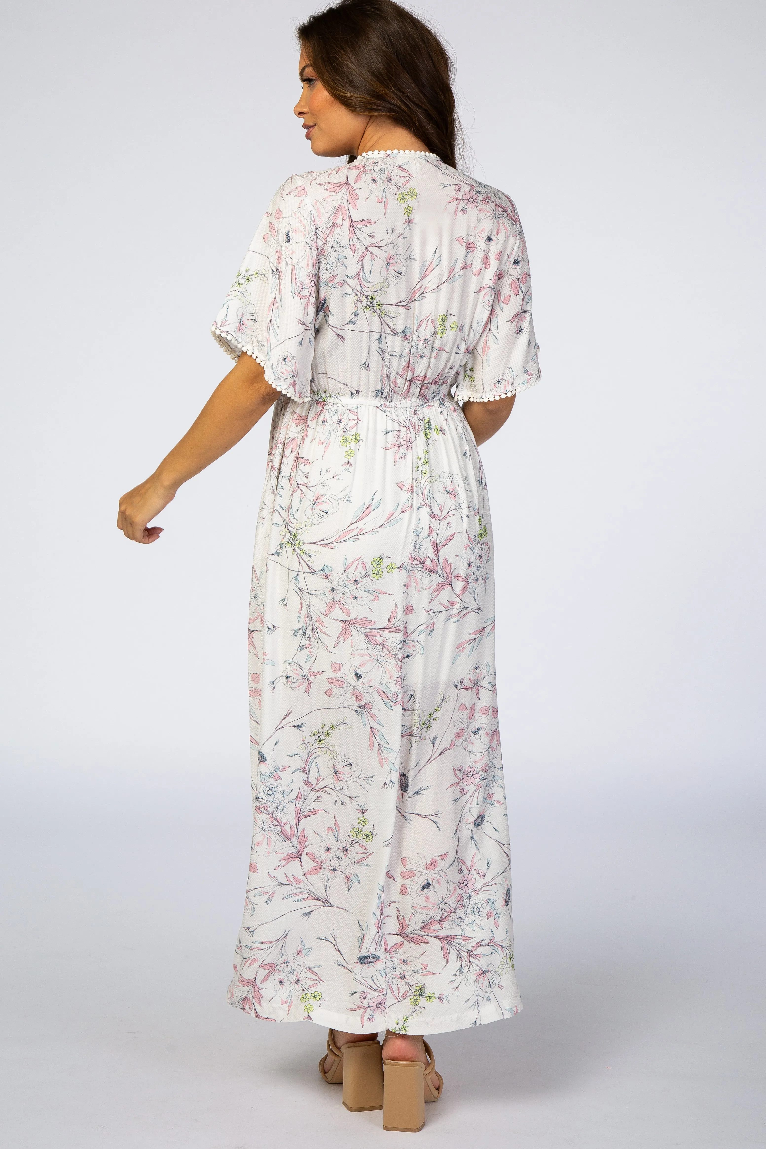 Ivory Floral Button Front Maternity Maxi Dress sold by Pinkblush product image thumbnail 3