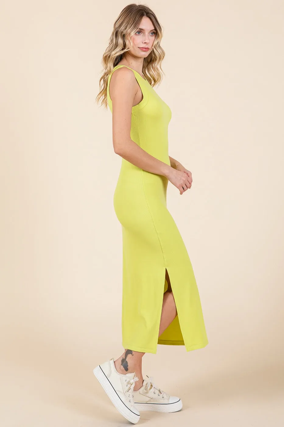 Yellow Ribbed Side Slit Tank Dress sold by Pinkblush product image thumbnail 2
