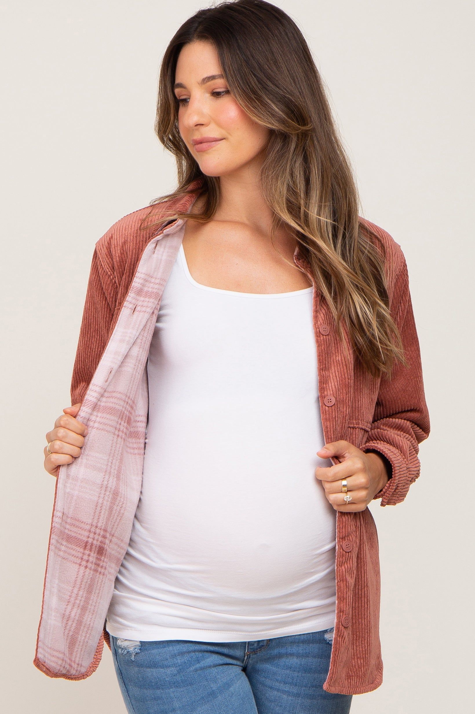 Rust Reversible Maternity Shirt Jacket sold by Pinkblush
