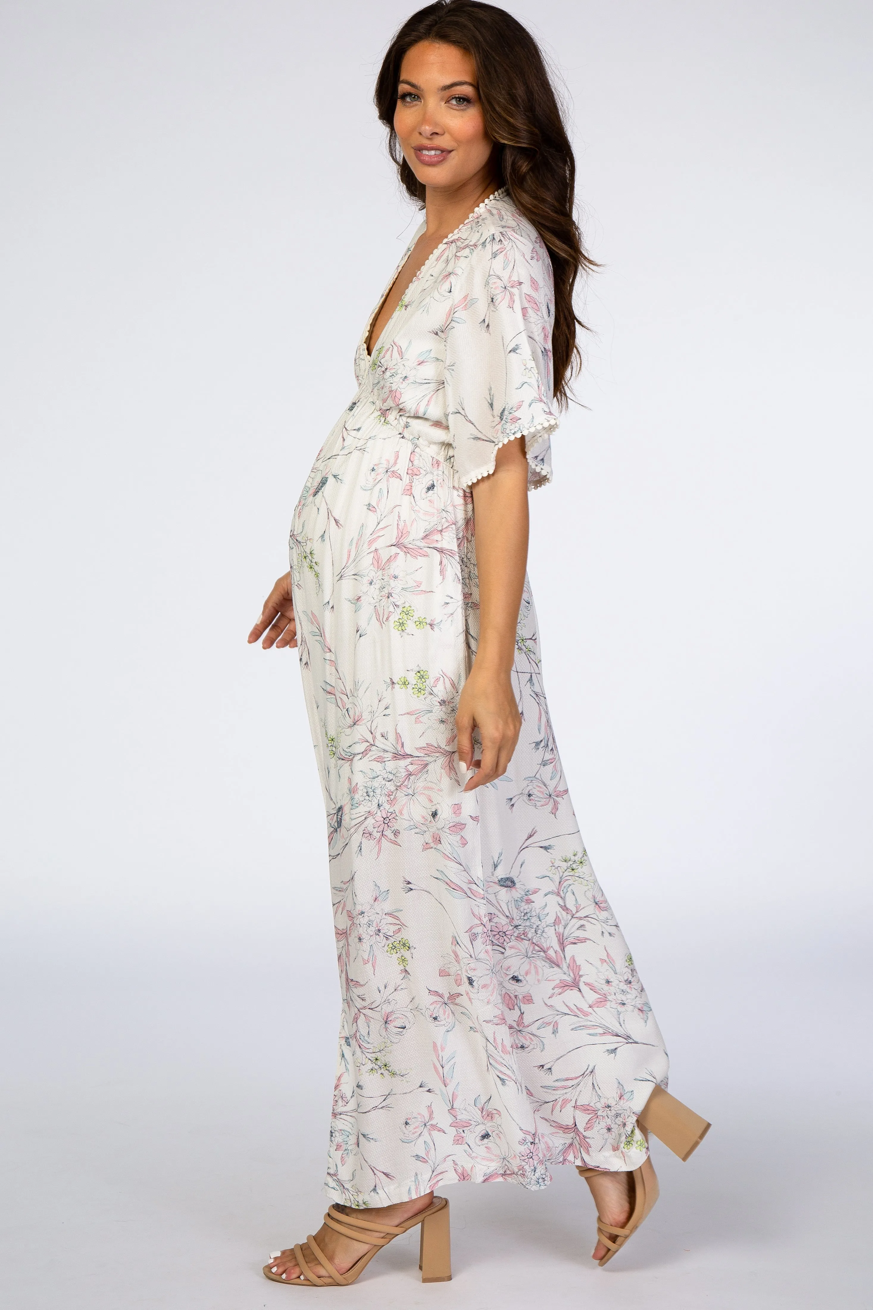 Ivory Floral Button Front Maternity Maxi Dress sold by Pinkblush product image thumbnail 2