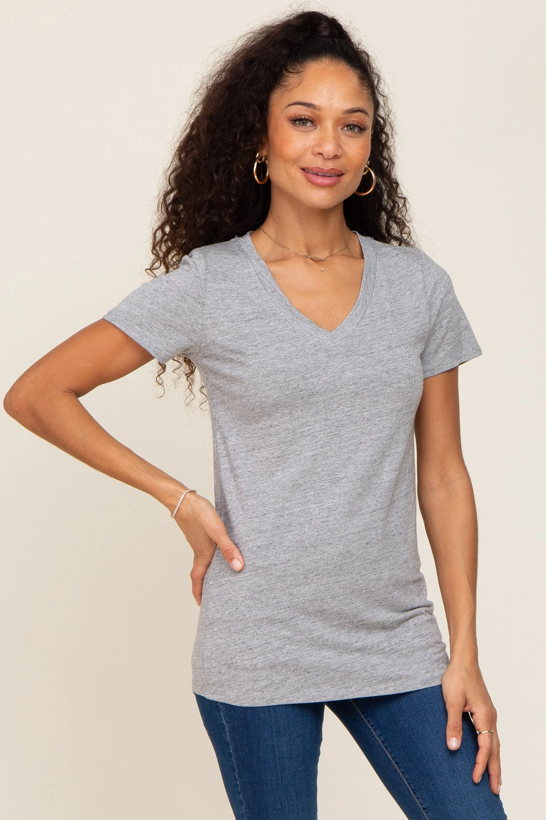 Heather Grey Basic V-Neck Maternity Tee sold by Pinkblush product image thumbnail 5