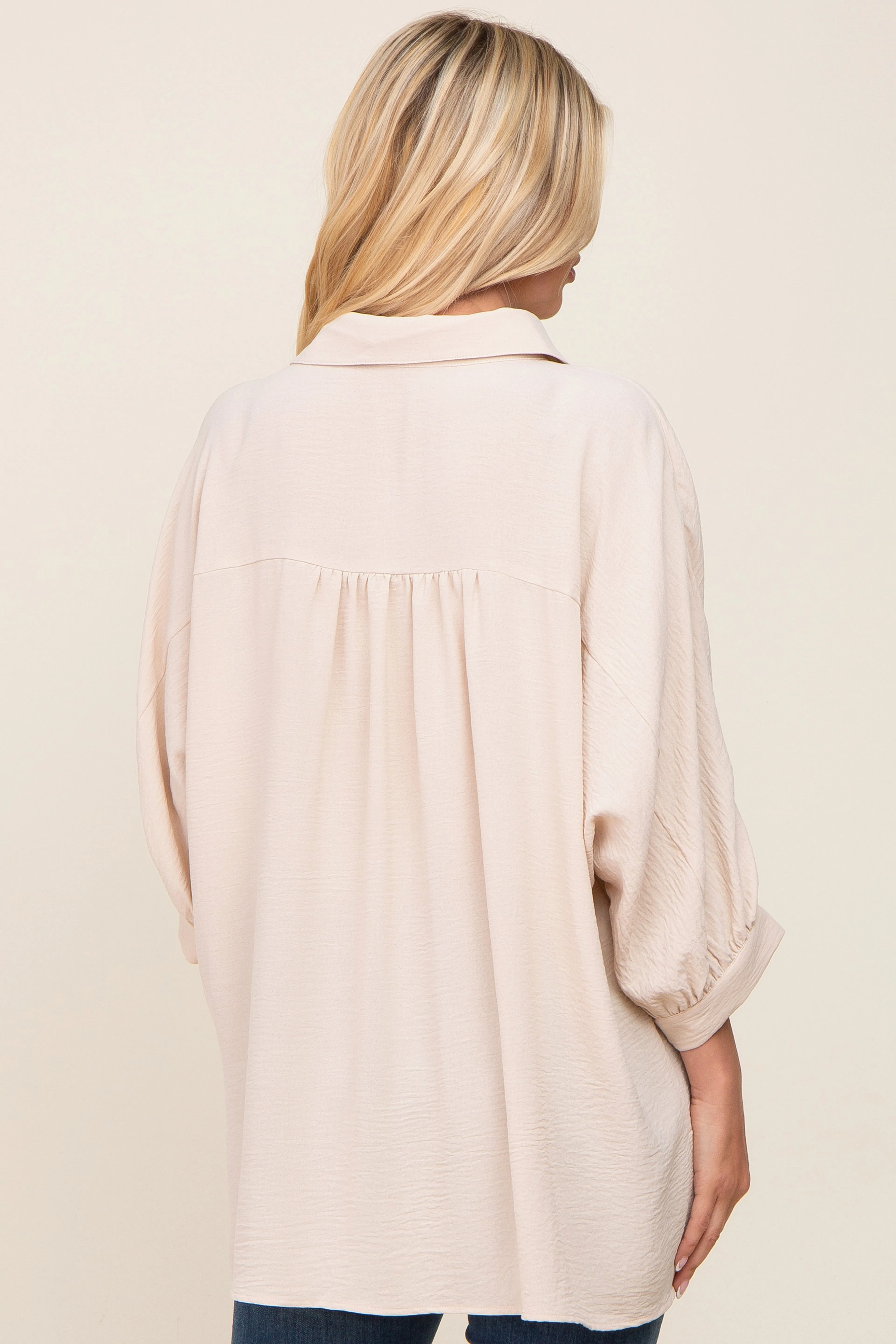 Beige Button Down 3/4 Sleeve Top sold by Pinkblush product image thumbnail 3