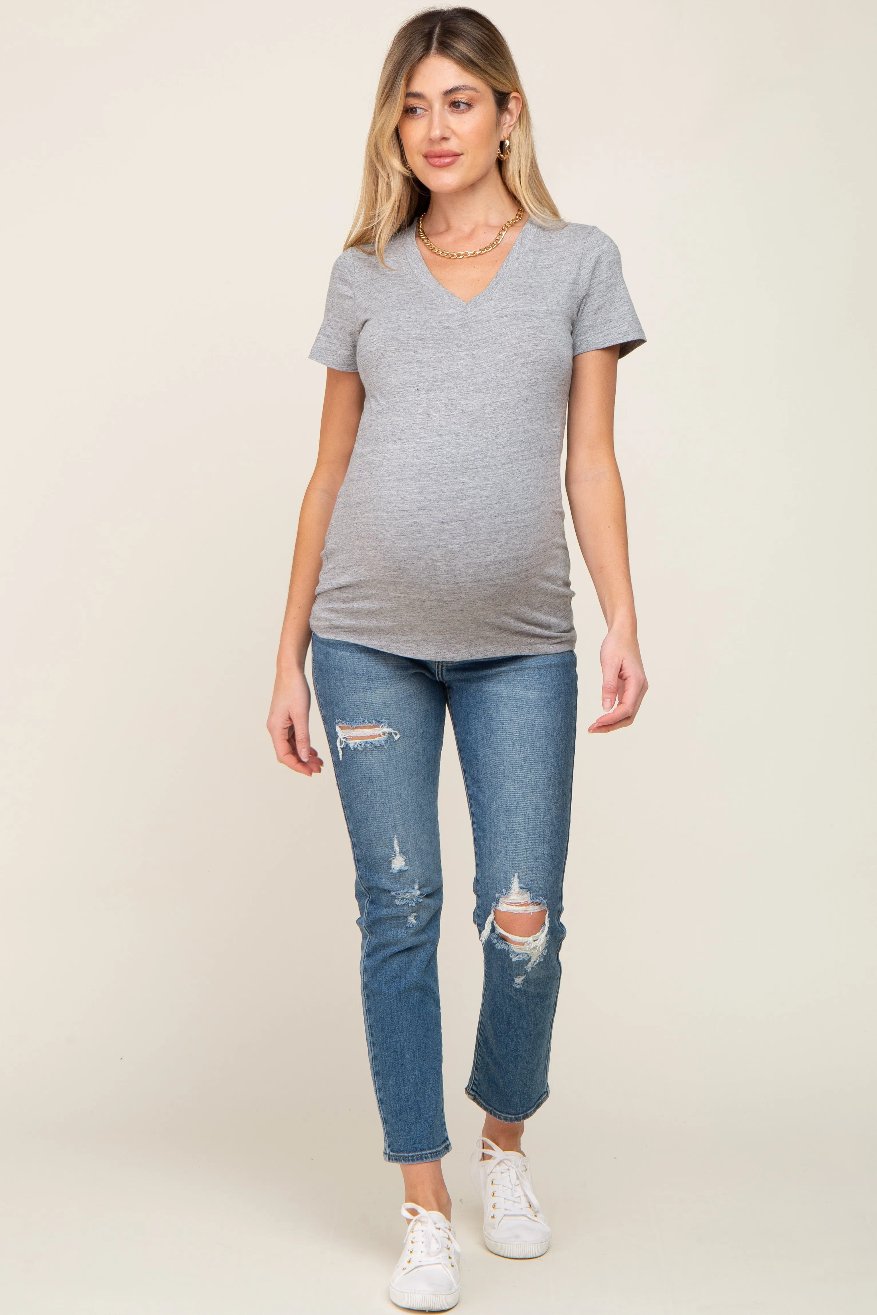 Heather Grey Basic V-Neck Maternity Tee sold by Pinkblush product image thumbnail 4
