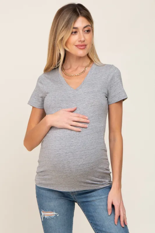 Heather Grey Basic V-Neck Maternity Tee sold by Pinkblush