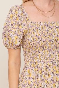 Yellow Abstract Floral Smocked Midi Dress sold by Pinkblush