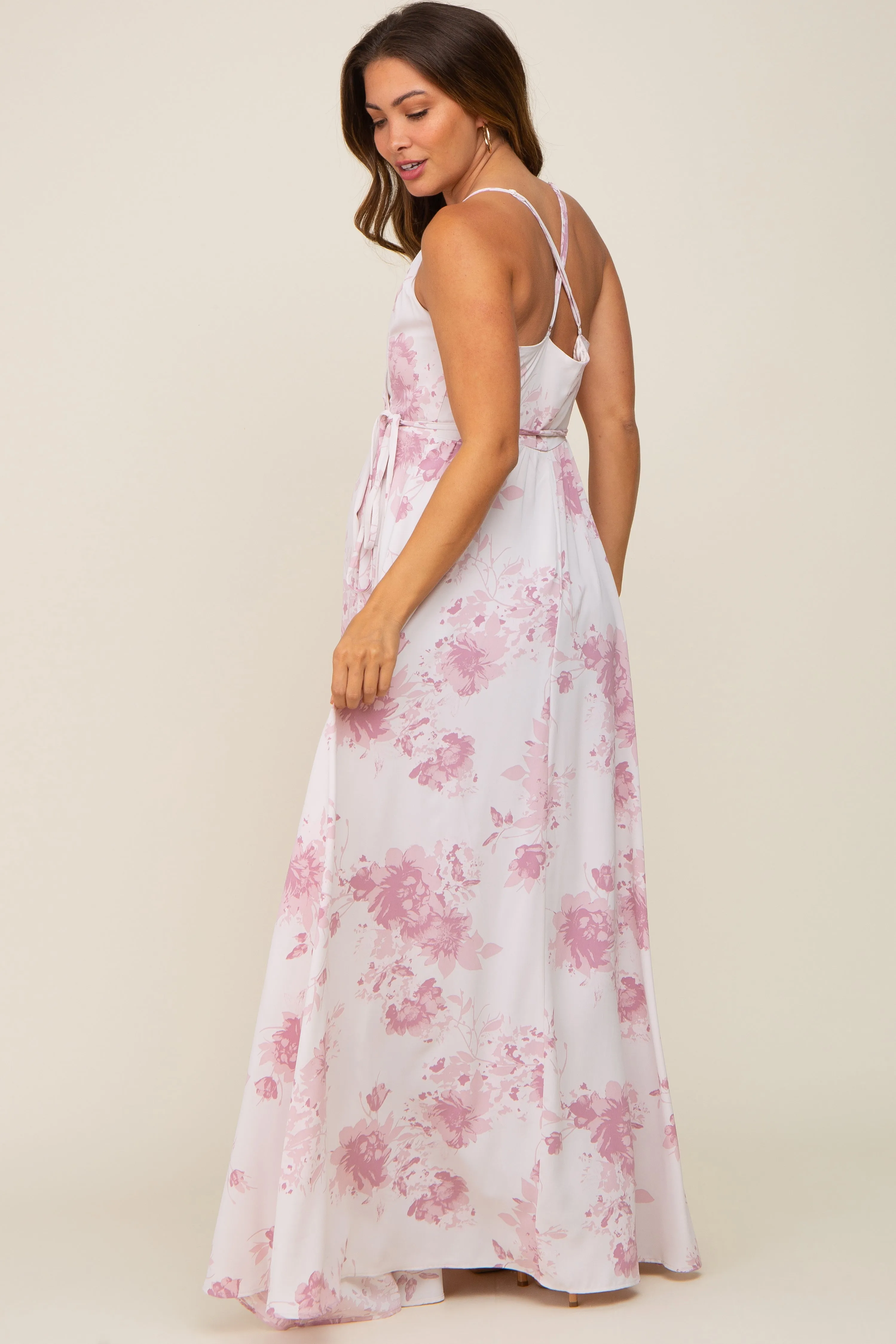 Mauve Floral Wrap Maternity Maxi Dress sold by Pinkblush product image thumbnail 4