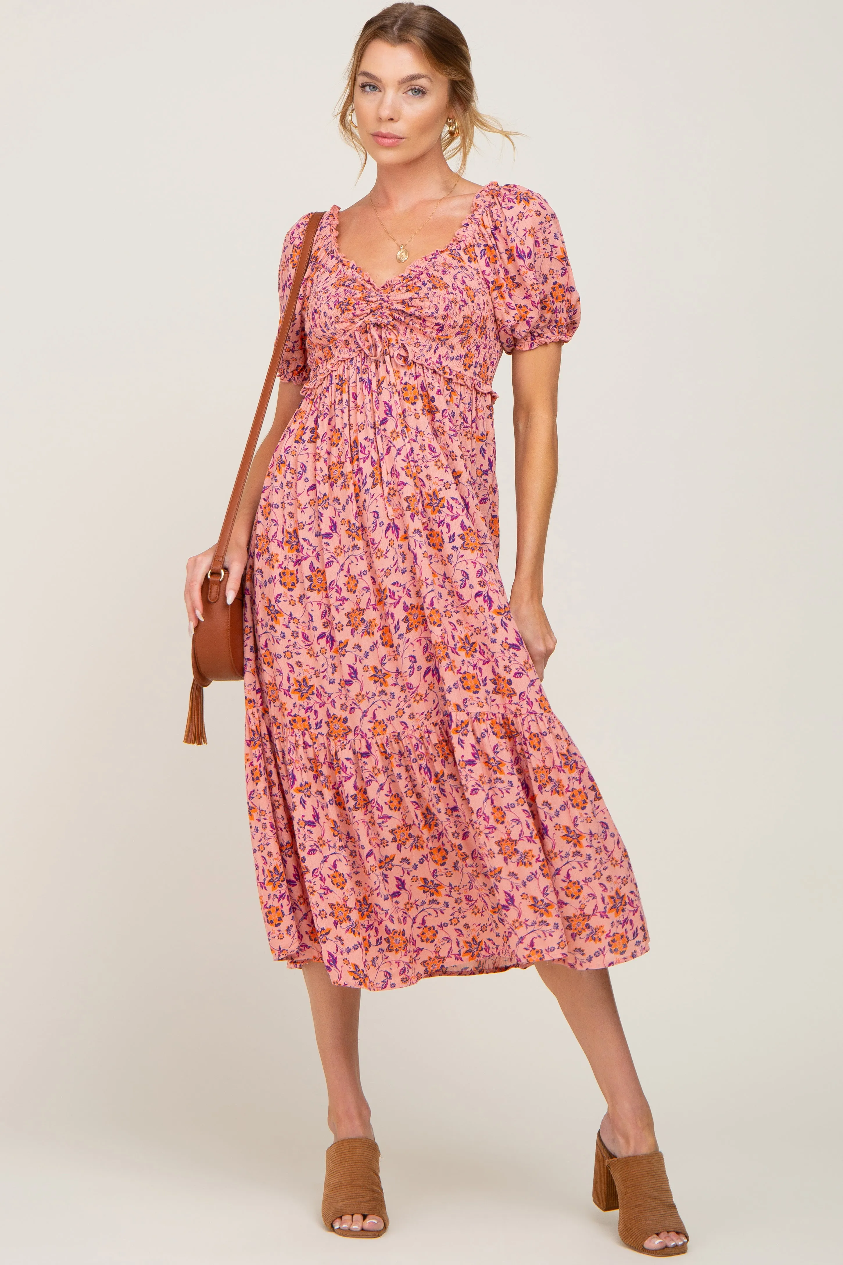 Pink Floral Smocked Midi Dress sold by Pinkblush product image thumbnail 5