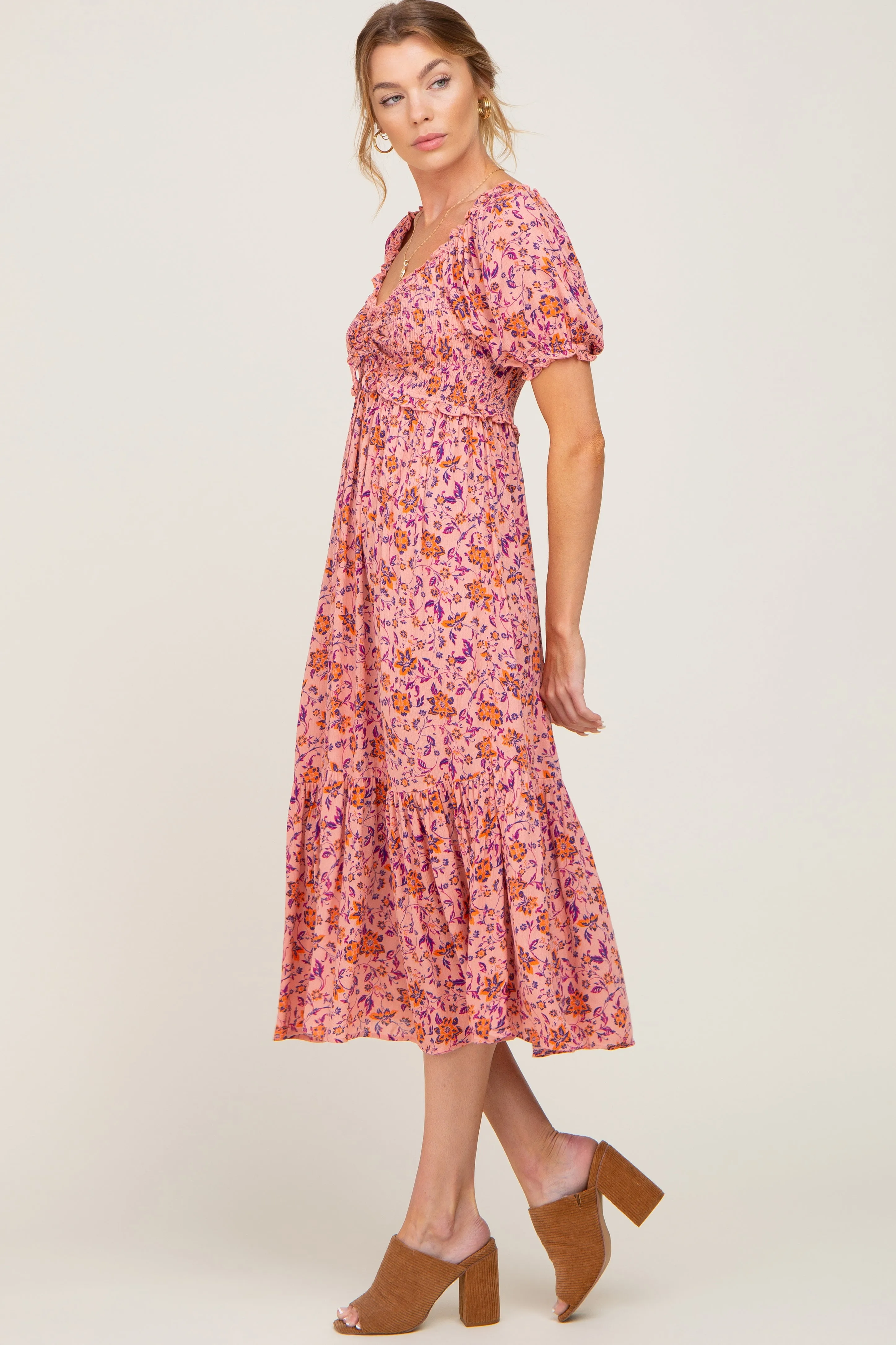 Pink Floral Smocked Midi Dress sold by Pinkblush product image thumbnail 2