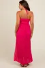 Fuchsia Paisley Print Halter Maternity Midi Dress sold by Pinkblush