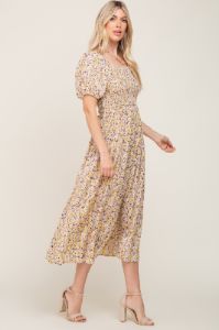 Yellow Abstract Floral Smocked Midi Dress sold by Pinkblush