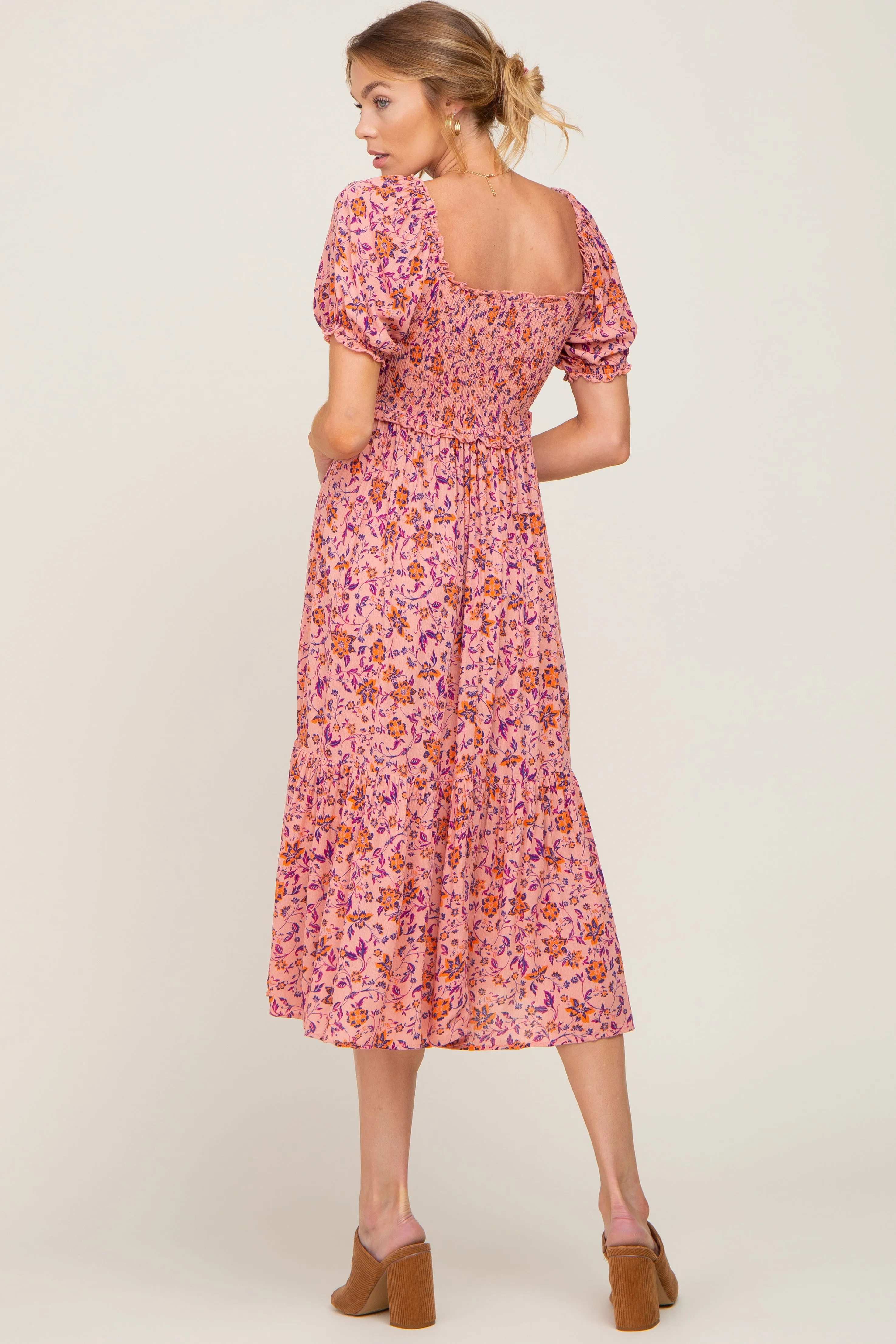 Pink Floral Smocked Midi Dress sold by Pinkblush product image thumbnail 3