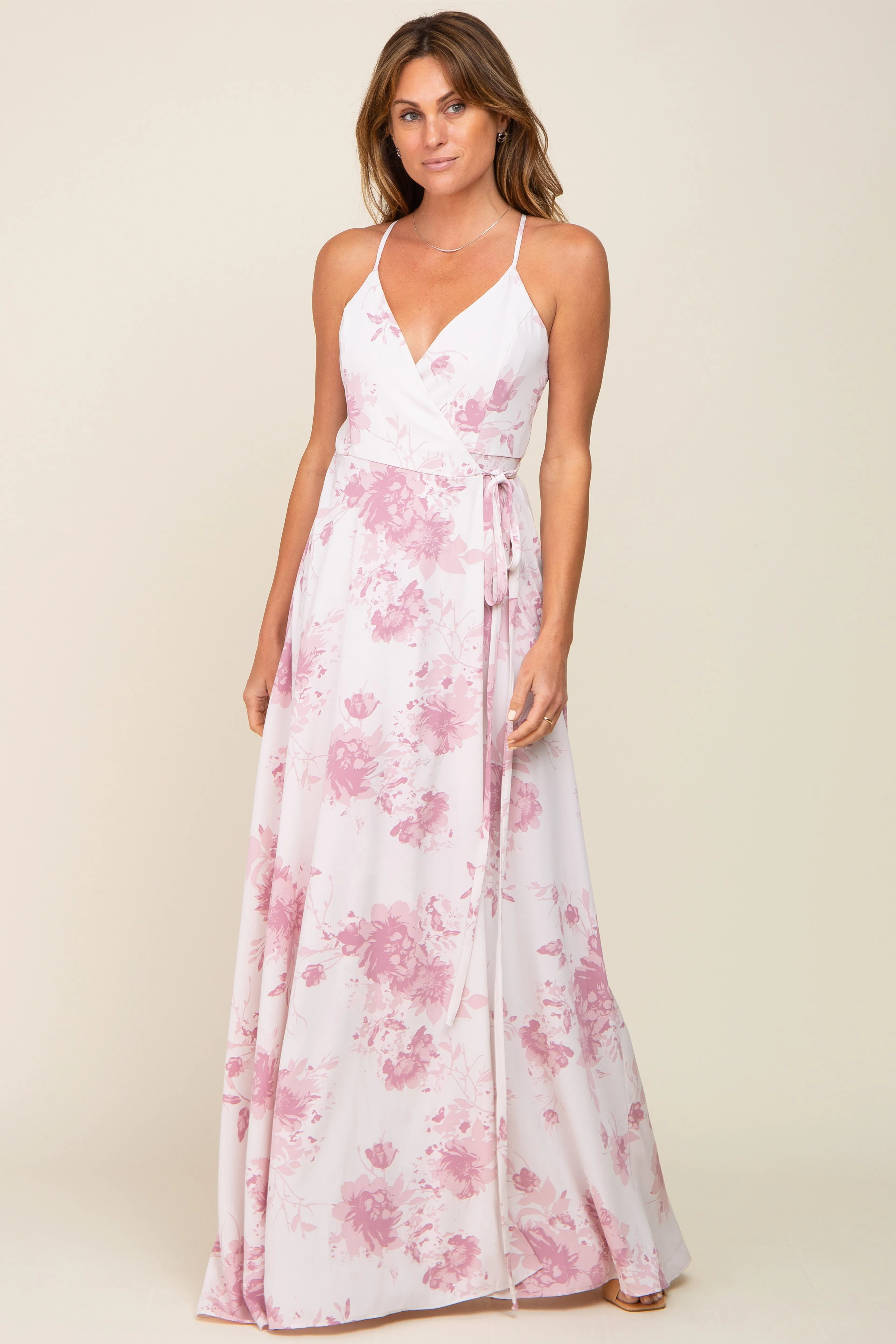 Mauve Floral Wrap Maternity Maxi Dress sold by Pinkblush product image thumbnail 5