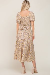 Yellow Abstract Floral Smocked Midi Dress sold by Pinkblush