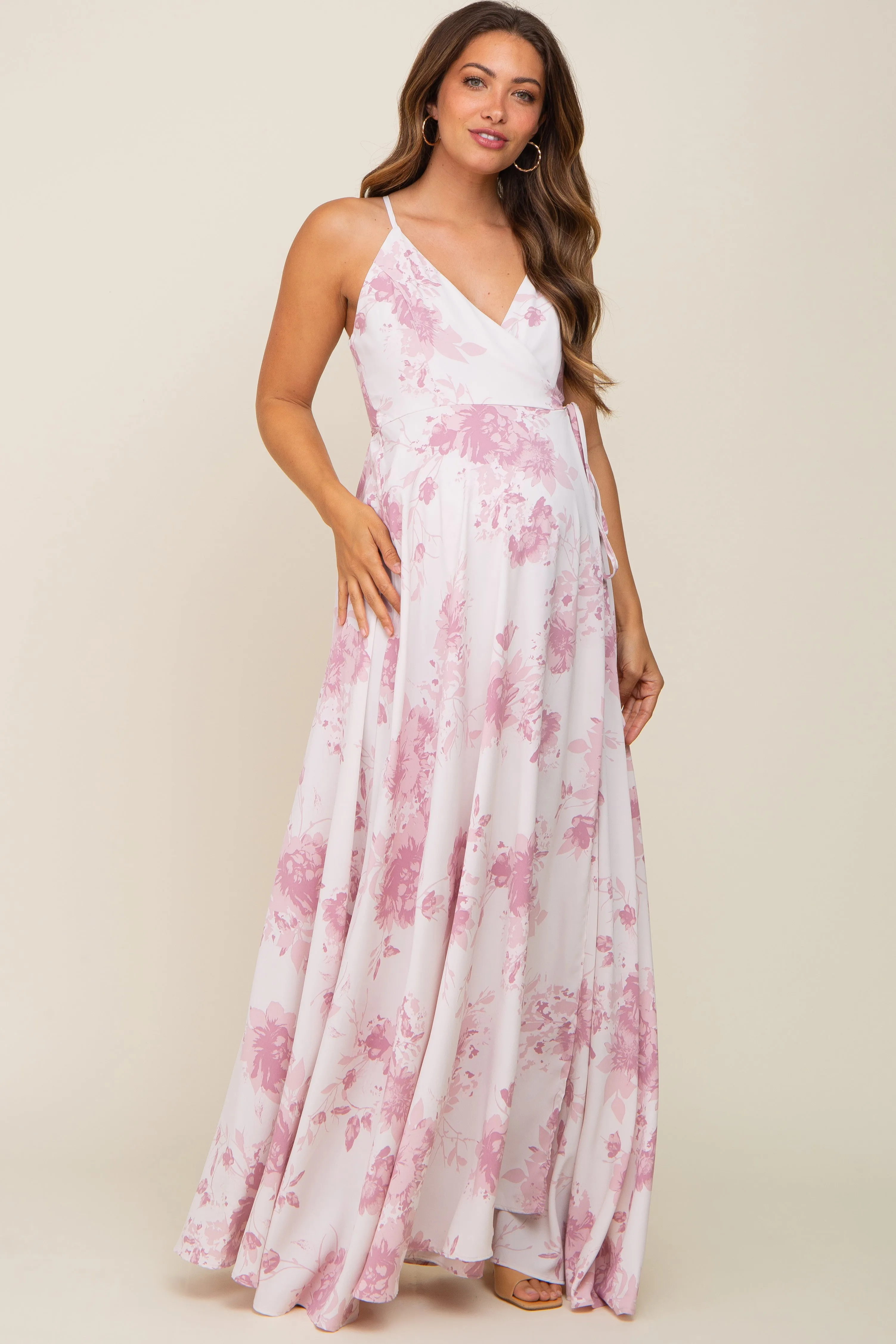 Mauve Floral Wrap Maternity Maxi Dress sold by Pinkblush