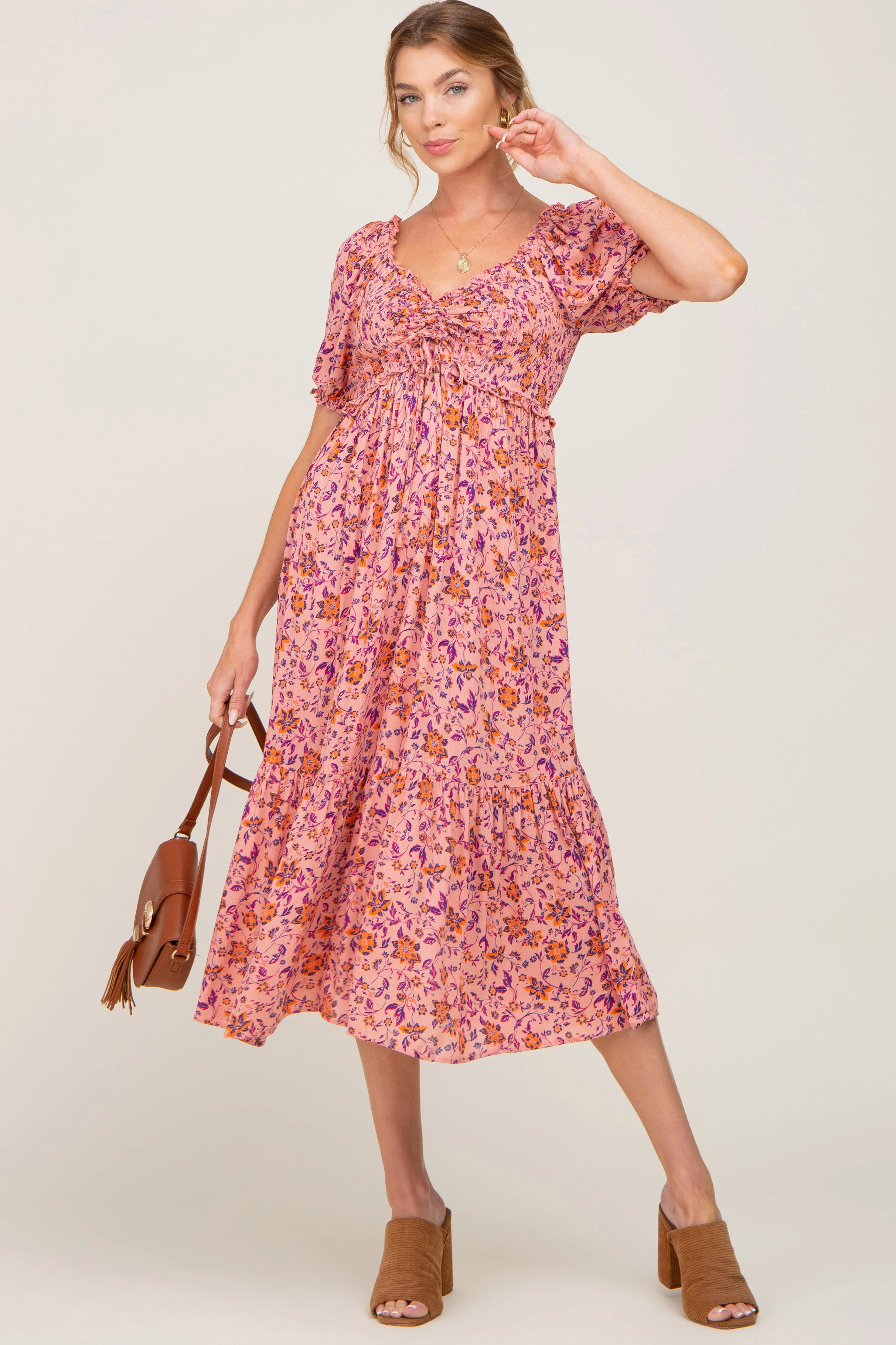 Pink Floral Smocked Midi Dress sold by Pinkblush product image thumbnail 4