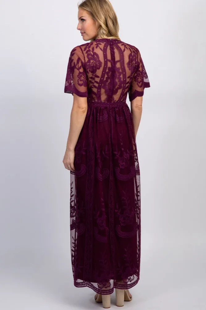 PinkBlush Deep Burgundy Lace Mesh Overlay Maternity Maxi Dress sold by Pinkblush product image thumbnail 3