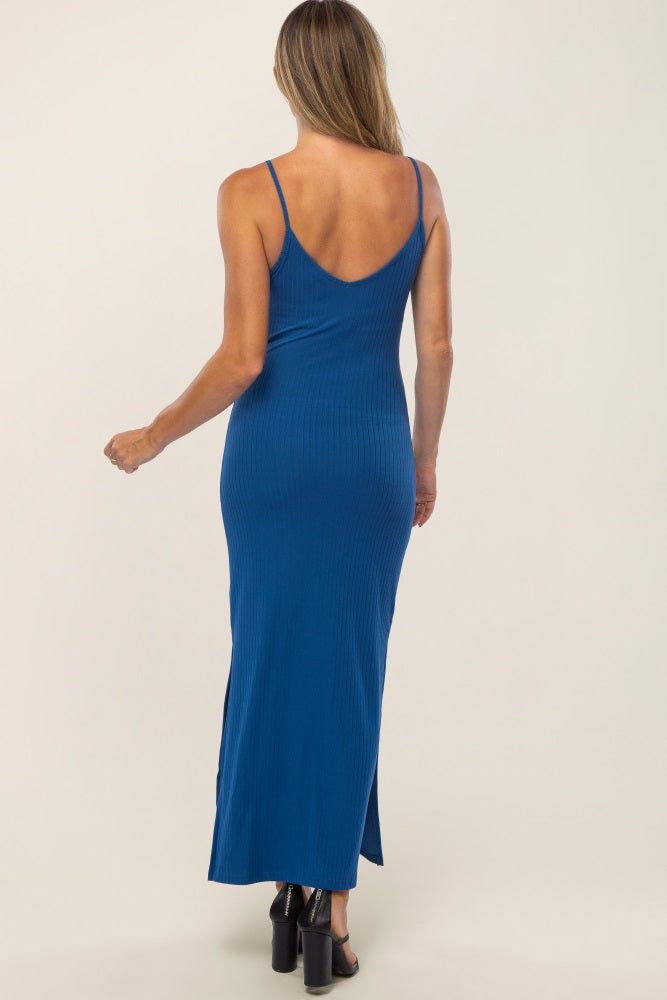 Blue Ribbed Side Slit Maxi Dress sold by Pinkblush product image thumbnail 3