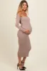 Taupe Knit Shrug Fitted Maternity Midi Dress sold by Pinkblush
