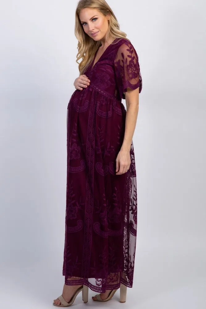 PinkBlush Deep Burgundy Lace Mesh Overlay Maternity Maxi Dress sold by Pinkblush product image thumbnail 2